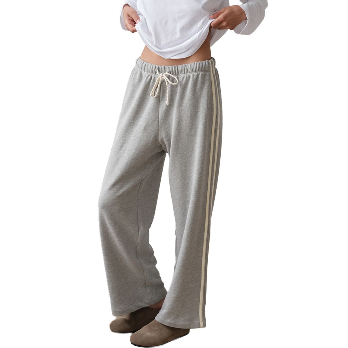 Image of Donni The Eco-Terry Stripe Pant - Women's Heather Grey, L