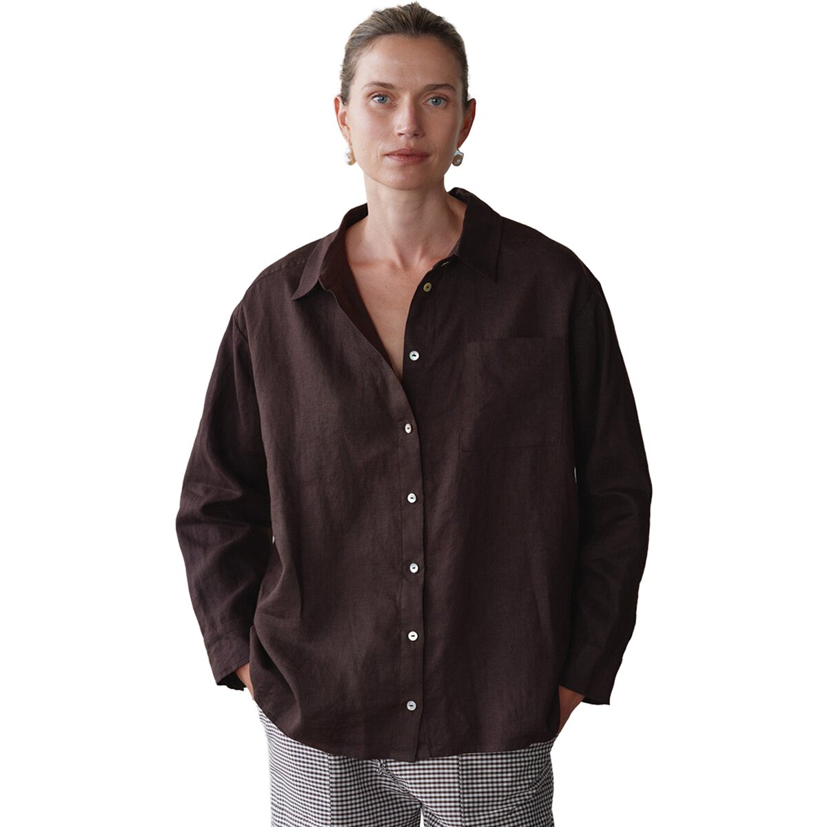 Image of Donni The Linen Relaxed Shirt - Women's Espresso, M