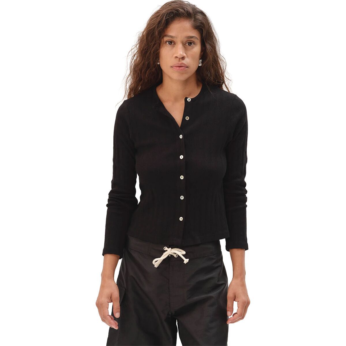 Image of Donni The Varied Rib Cardigan - Women's Jet, XL