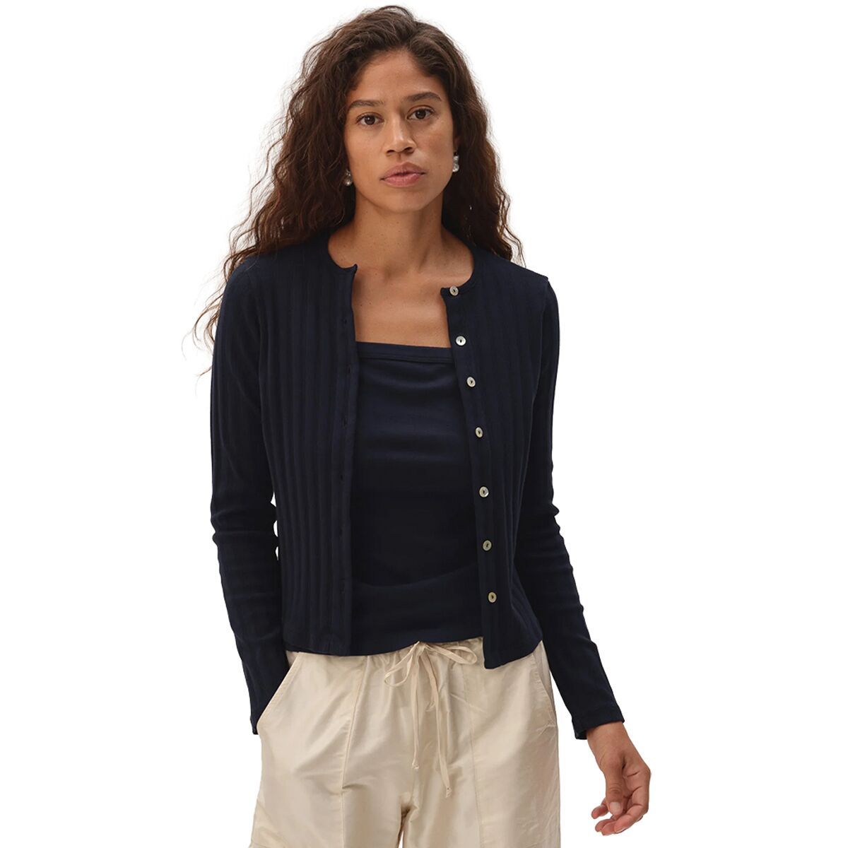 Image of Donni The Varied Rib Cardigan - Women's Navy, XL