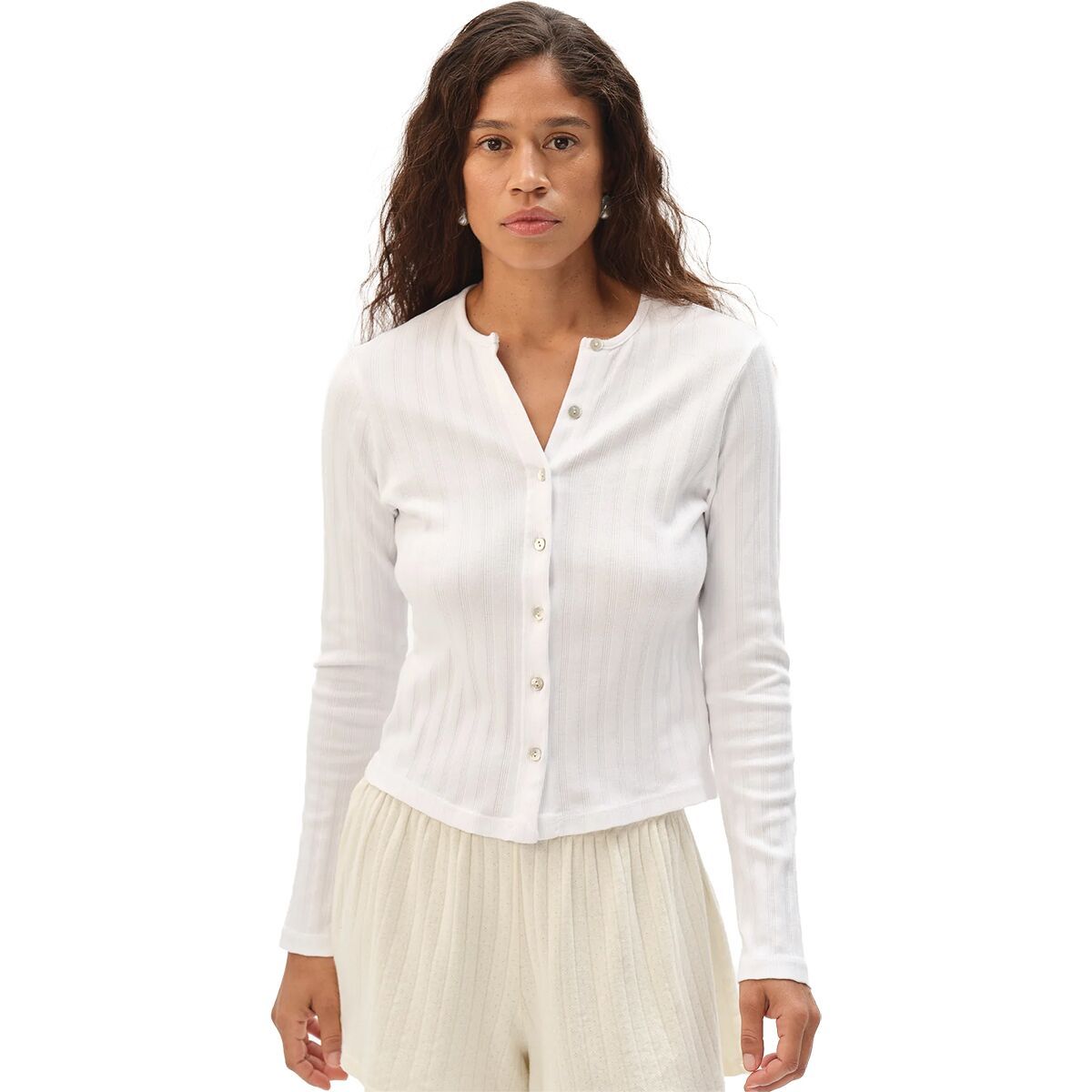 Image of Donni The Varied Rib Cardigan - Women's Powder, M