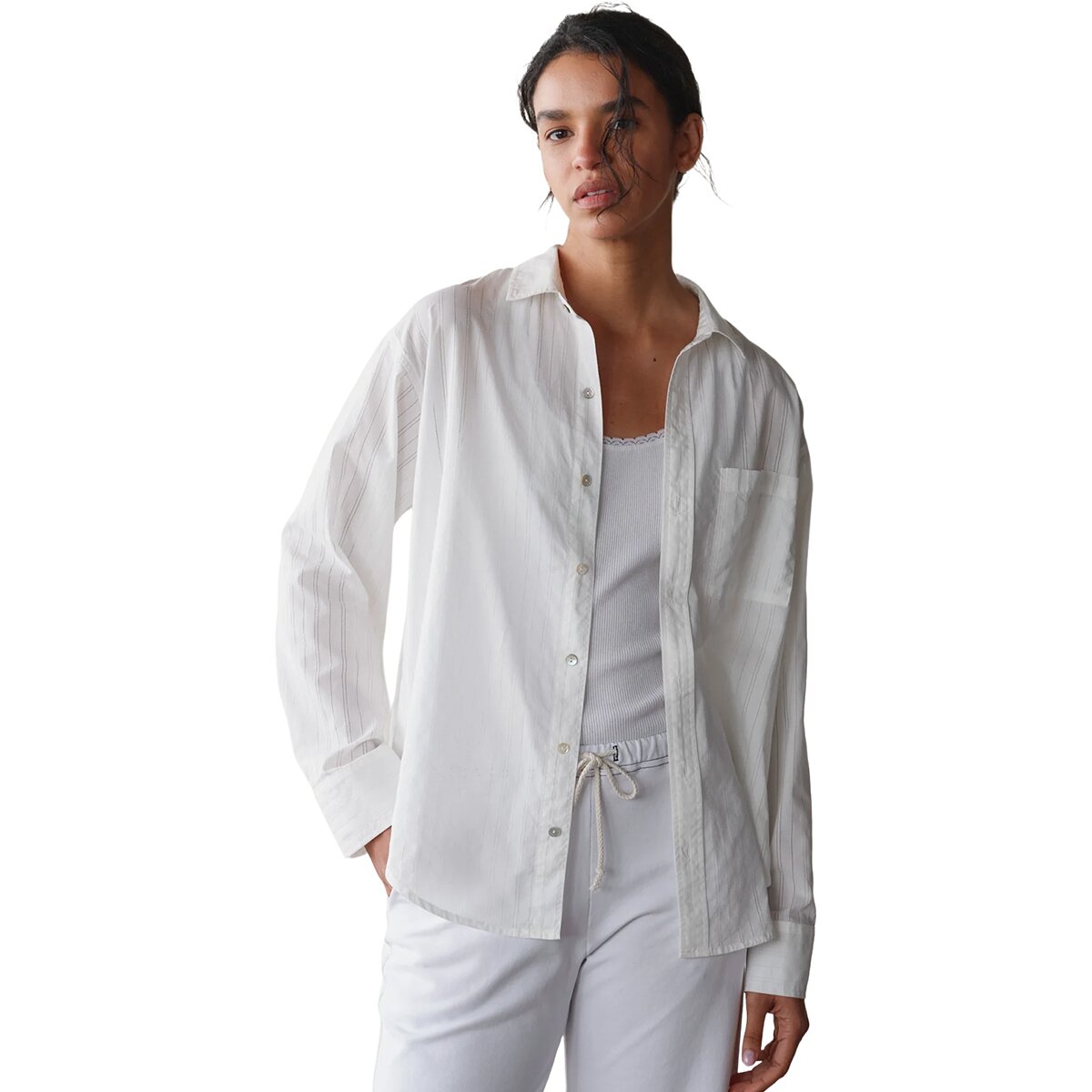 Image of Donni The Eyelet Pop Shirt - Women's Powder, M
