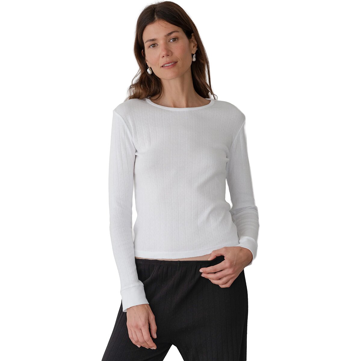 Image of Donni The Pointelle Long-Sleeve Top - Women's Powder, XS