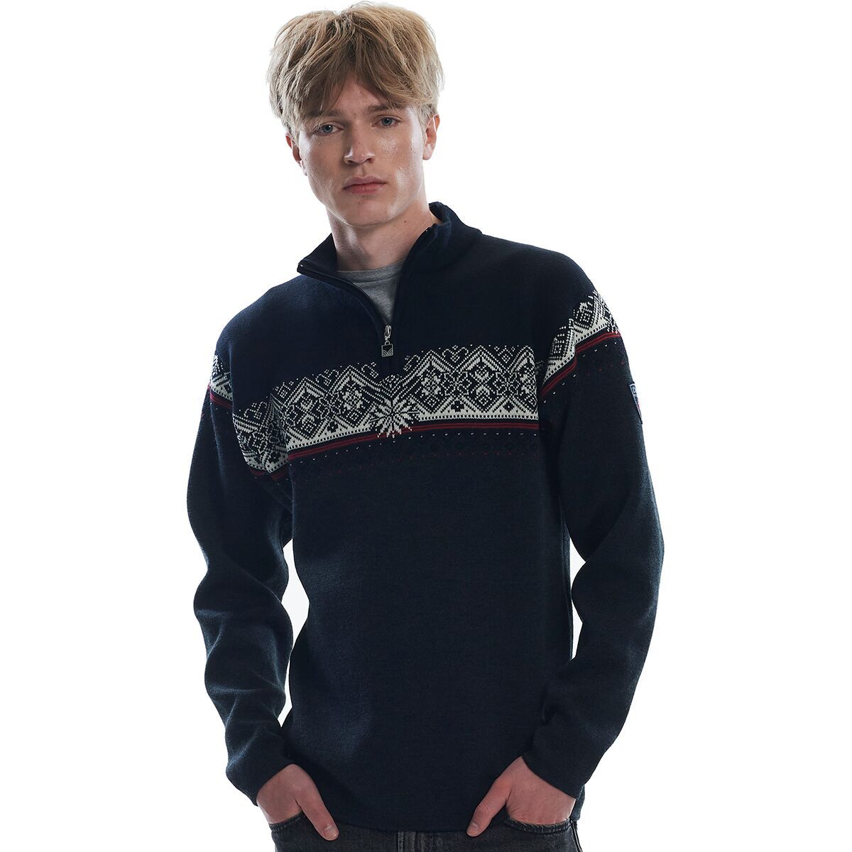 Image of Dale of Norway Moritz Sweater - Men's Dark Charcoal/Raspberry/Black/Off White, S