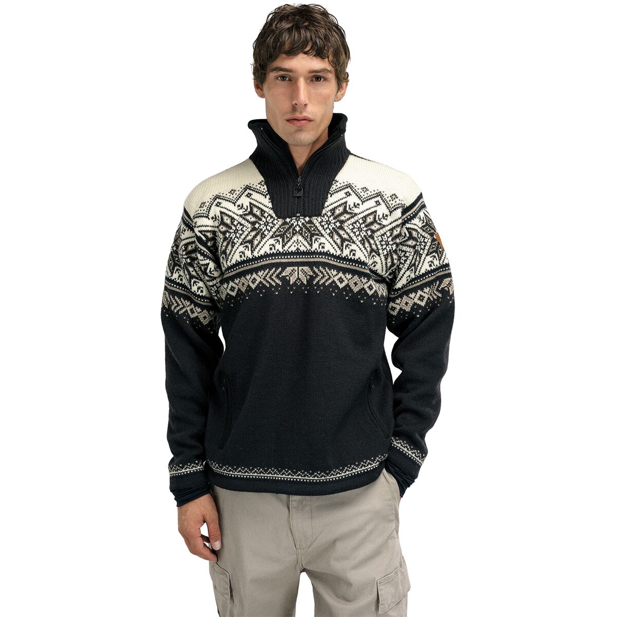 Image of Dale of Norway Vail Weatherproof Sweater - Men's Black/Sandstone2, S