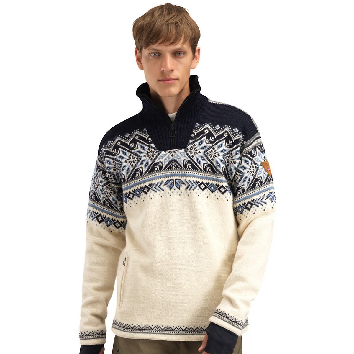 Image of Dale of Norway Vail Weatherproof Sweater - Men's Off White/Smoke/Navy Blue, XL