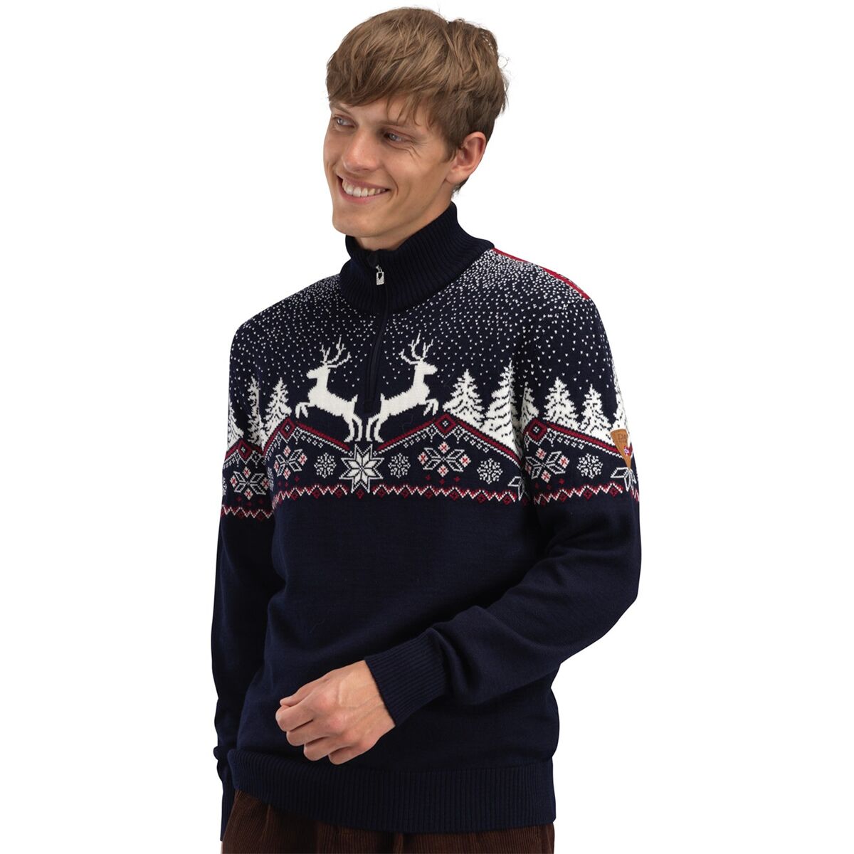 Image of Dale of Norway Dale Christmas Sweater - Men's Navy/Off White/Red Rose2, L