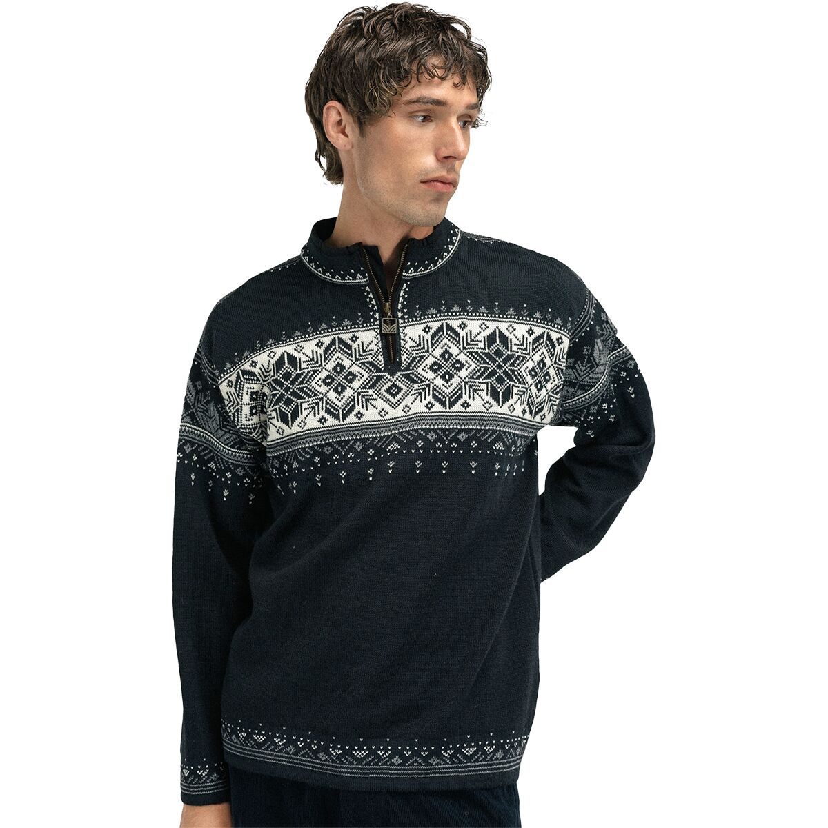 Image of Dale of Norway Blyfjell Sweater - Men's Black Smoke/Off White/Light Charcoal, L