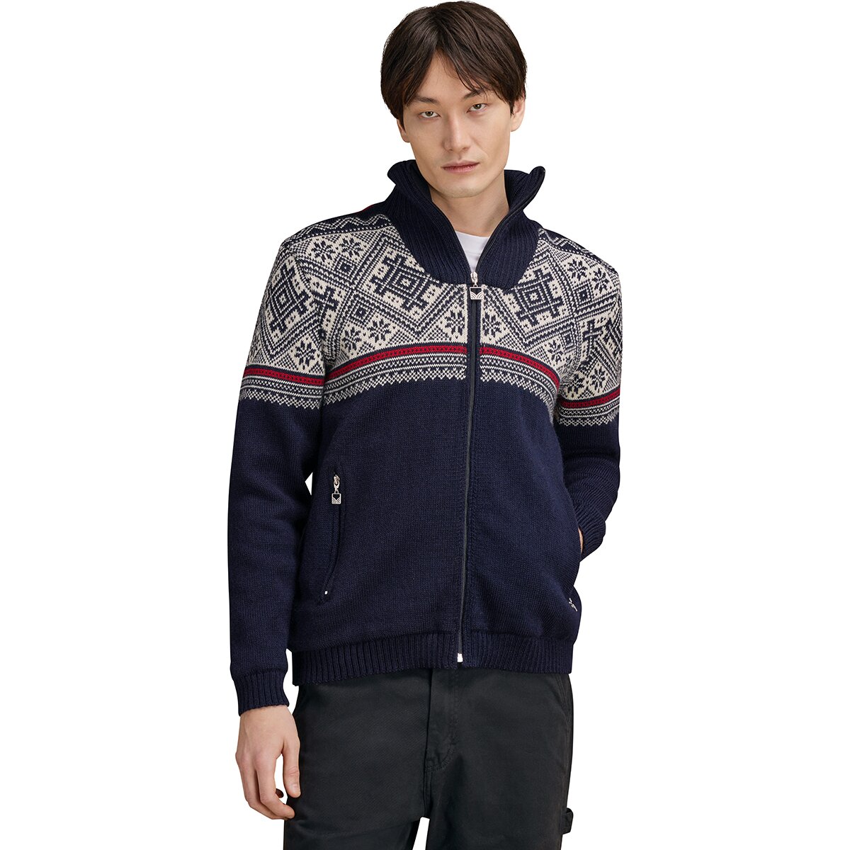 Image of Dale of Norway Hardanger Jacket - Men's Navy/Off White/Red Rose, L