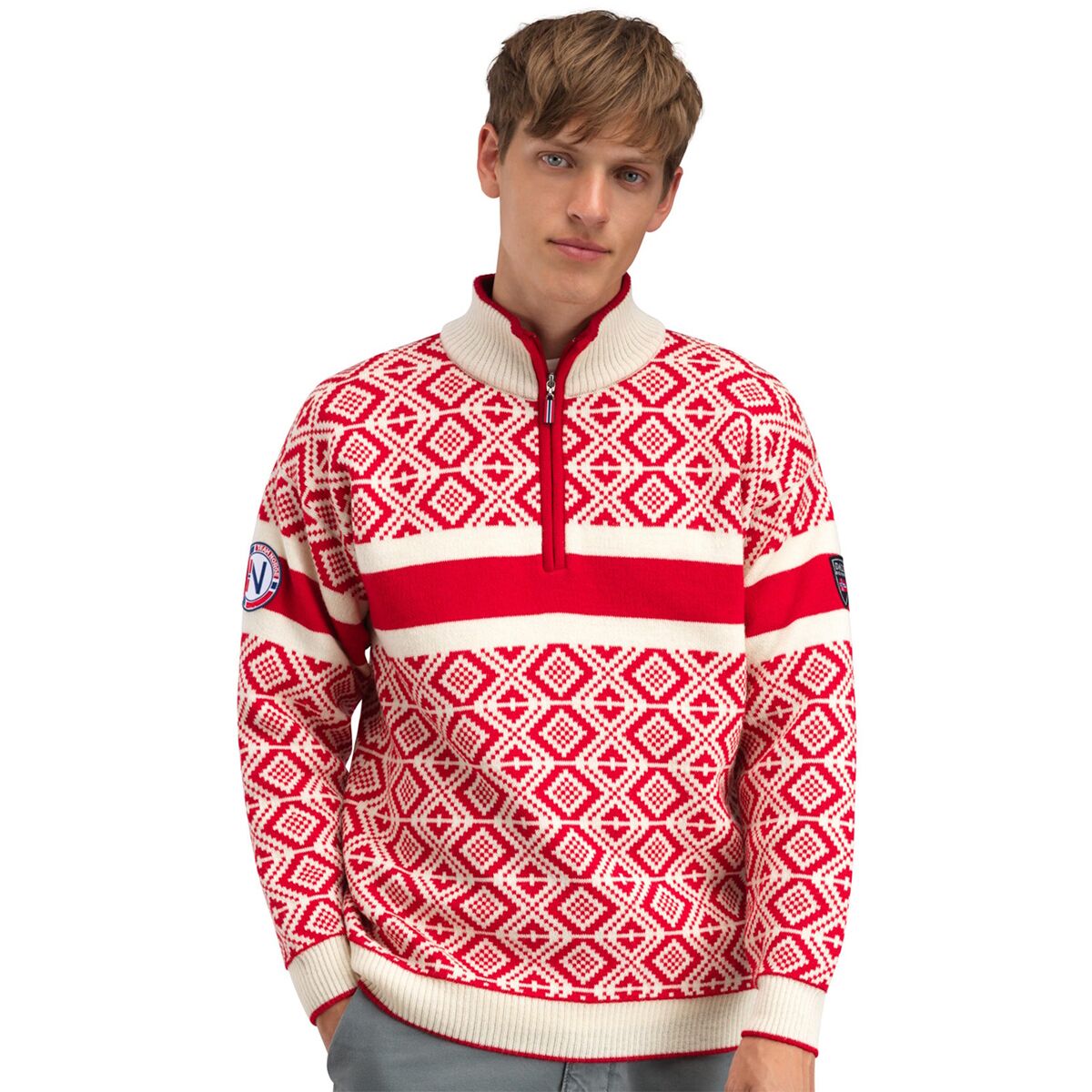 Image of Dale of Norway Team Norway 2026 Cortina Sweater - Men's Raspberry/Off White, S