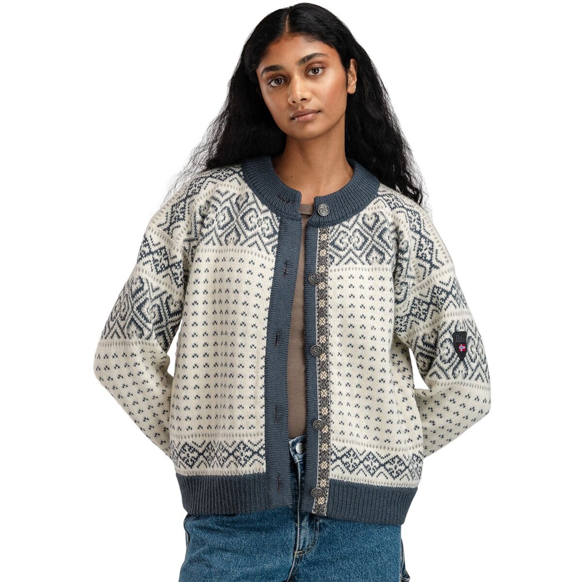 Image of Dale of Norway Hannah Cardigan - Women's Off White/Steel/Light Charcoal, M