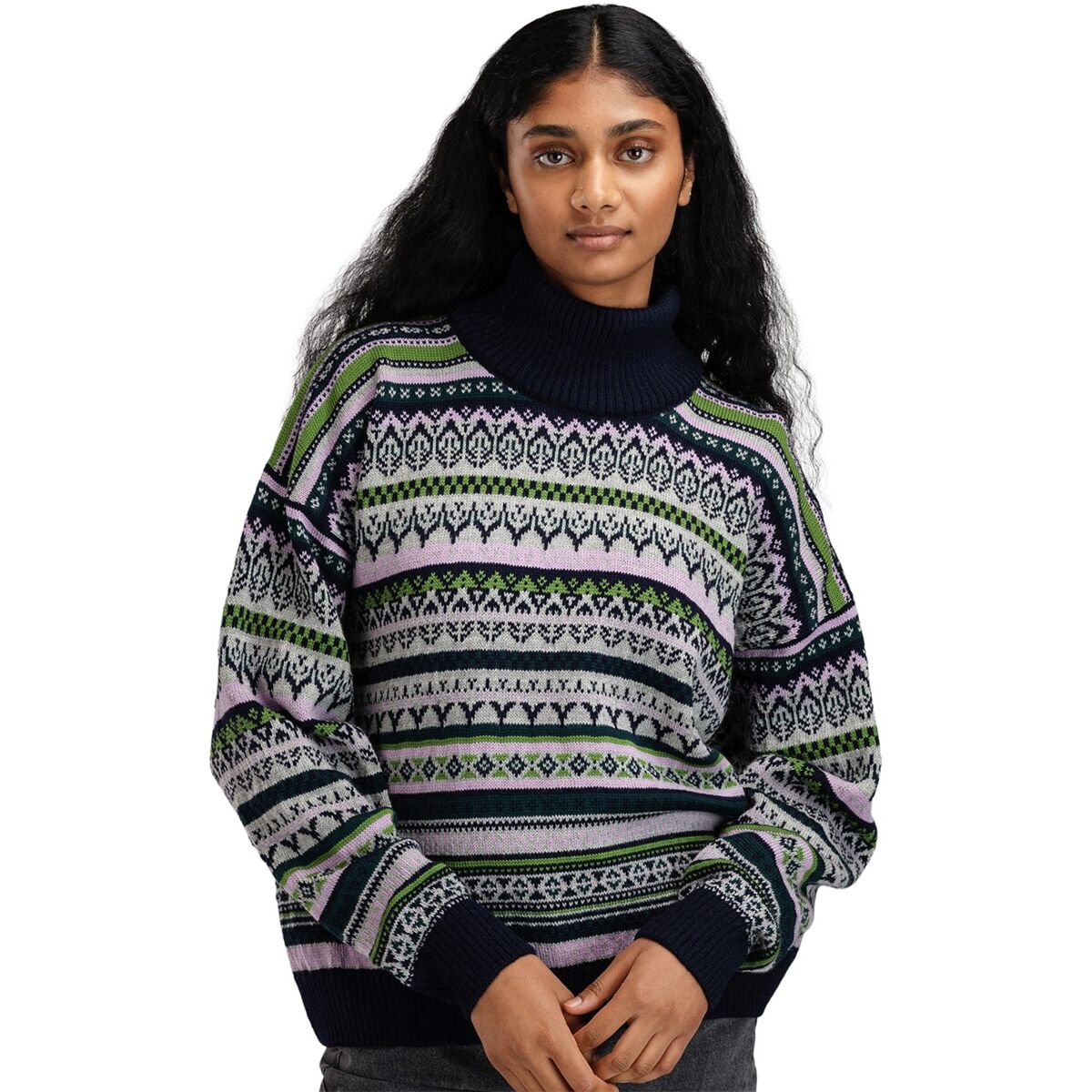 Image of Dale of Norway Utsira Sweater - Women's Marine/Pine Green/Light Charcoal, M