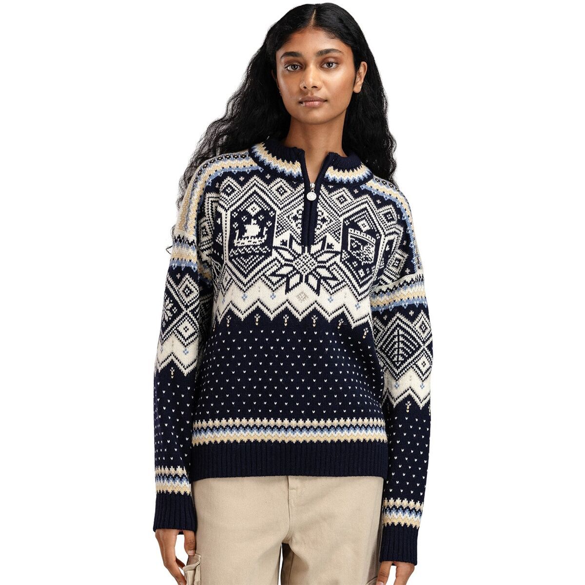 Dale of Norway Vm Trondheim Sweater - Women's Navy/Off White/Sand Melange, L