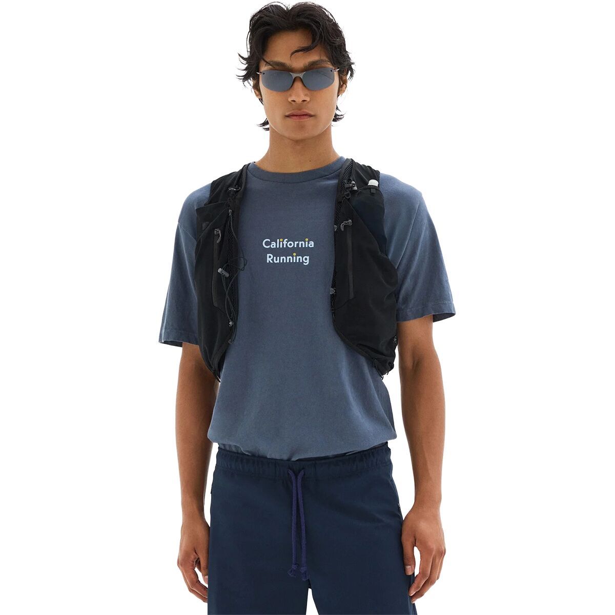 Image of District Vision California Cotton T-Shirt Runners Warm Blue, L