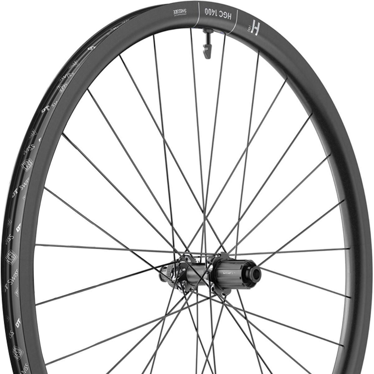 Image of DT Swiss HGC 1400 Spline 30 700c Centerlock Wheel Rear, Black, 12x142mm, HG11, Ratchet EXP OS 30