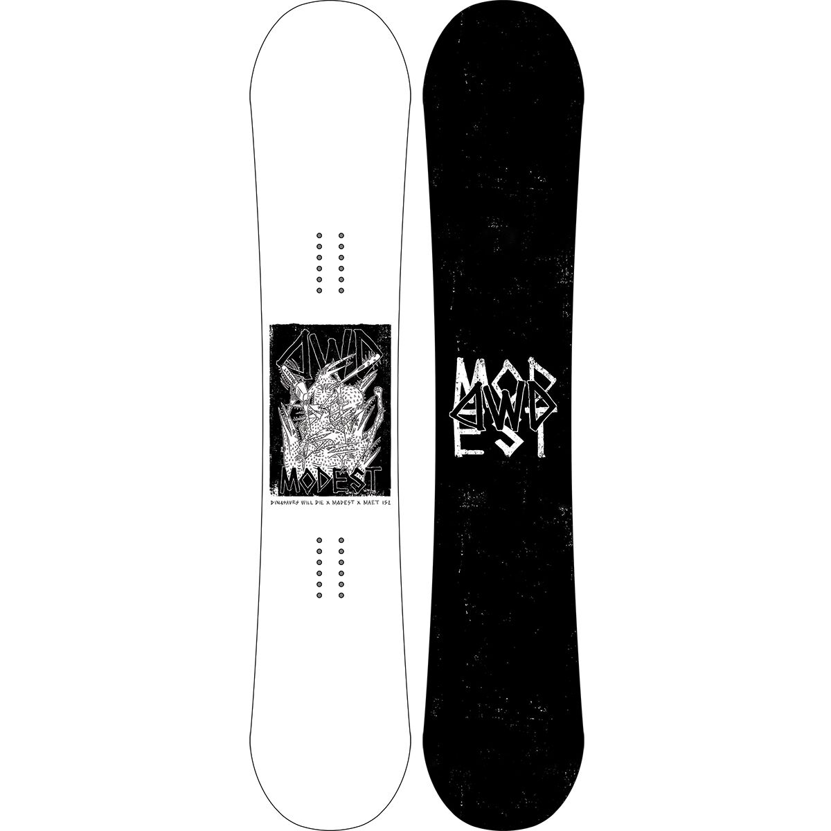 Image of Dinosaurs Will Die Maet x Modest Snowboard - 2025 White, 155cm