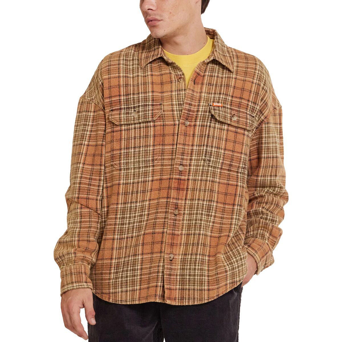 Image of Deus Ex Machina Vacay Check Shirt - Men's Orange Check, S