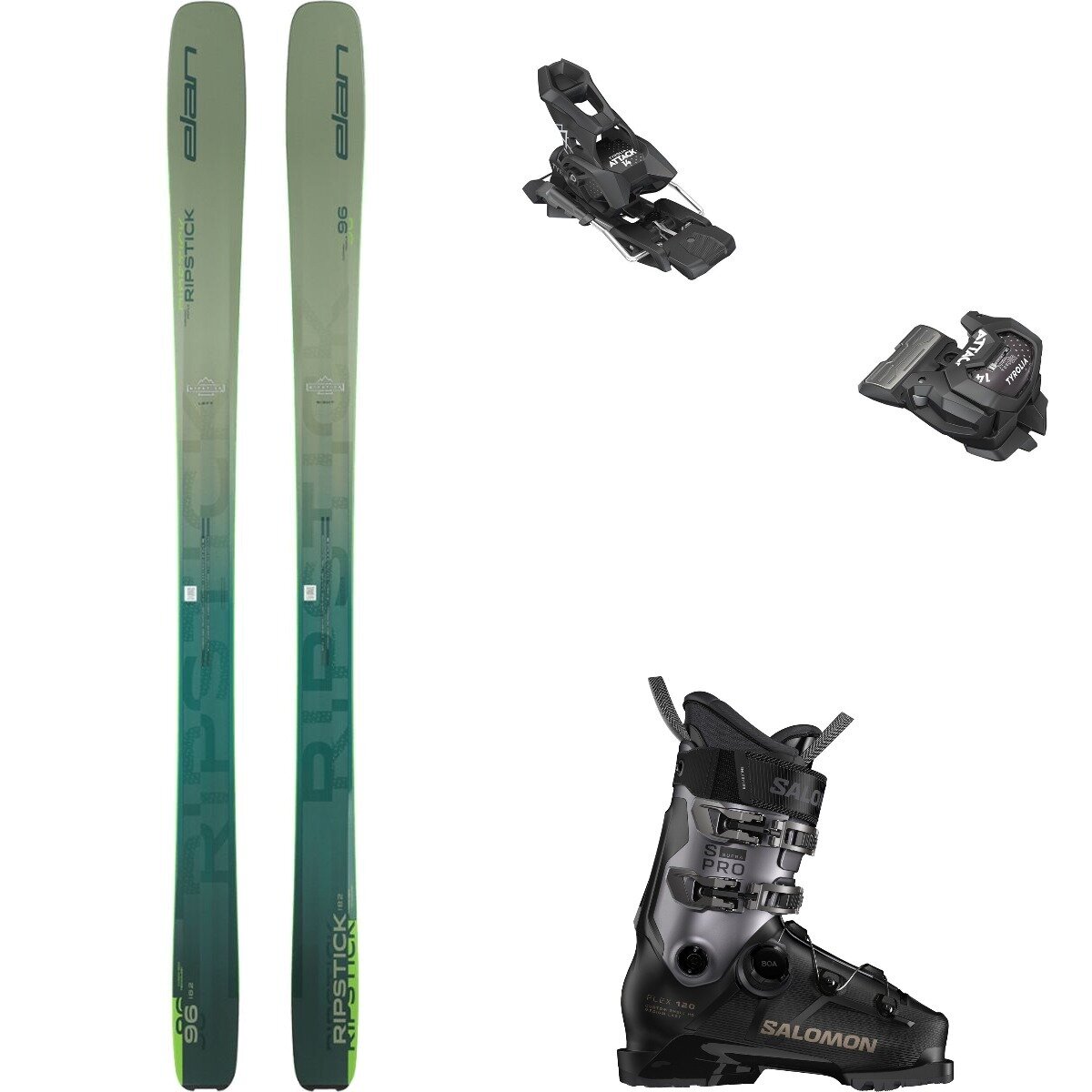 Image of Elan Ripstick 96 Ski + Attack 14 GW + S/Pro Supra 120 Boot - 2026 Grn,Sol Blk,Blk/Met/Titnm Met, 189,95,26.0/26.5