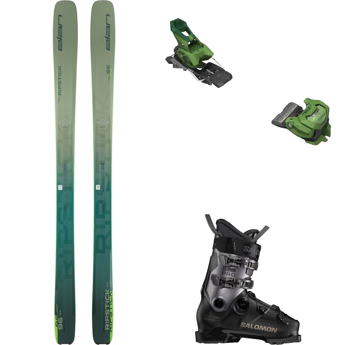 Image of Elan Ripstick 96 Ski + Attack 14 GW + S/Pro Supra 120 Boot - 2026 Grn,Grn,Blk/Hem Met/Titnm Met, 182,95,30.0/30.5