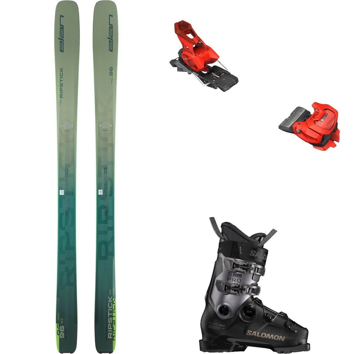 Image of Elan Ripstick 96 Ski + Attack 14 GW + S/Pro Supra 120 Boot - 2026 Grn,Red,Blk/Hem Met/Titnm Met, 189,95,28.0/28.5