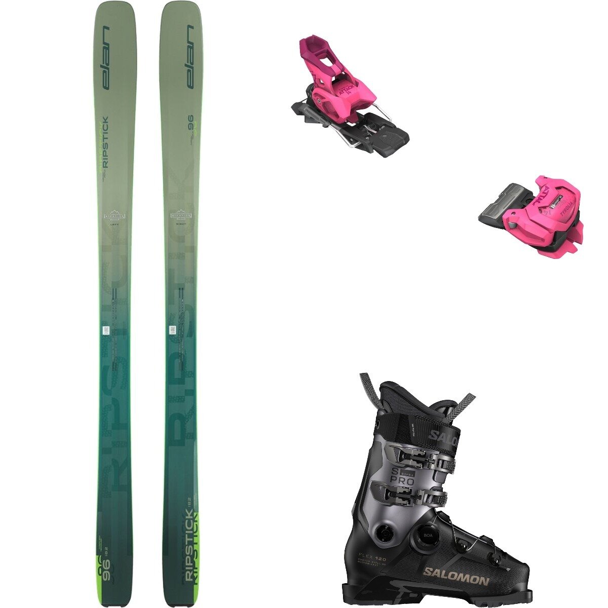 Image of Elan Ripstick 96 Ski + Attack 14 GW + S/Pro Supra 120 Boot - 2026 Grn,Pink,Blk/Hem Met/Titnm Met, 168,95,29.0/29.5