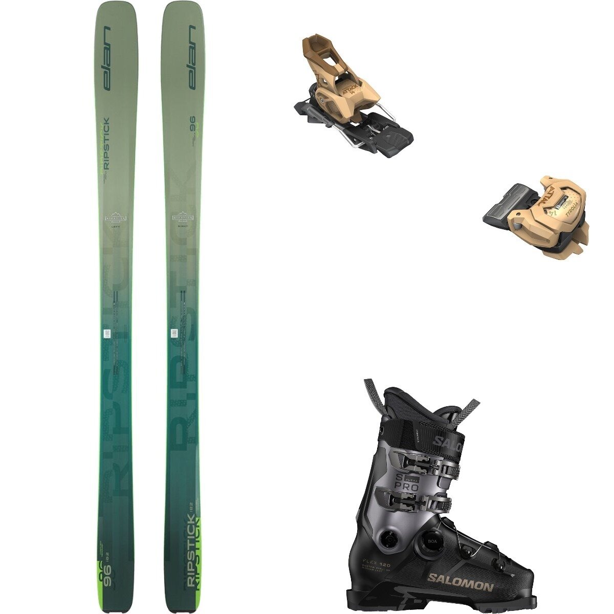 Image of Elan Ripstick 96 Ski + Attack 14 GW + S/Pro Supra 120 Boot - 2026 Grn,Sand,Blk/Hem Met/Titnm Met, 168,95,25.0/25.5