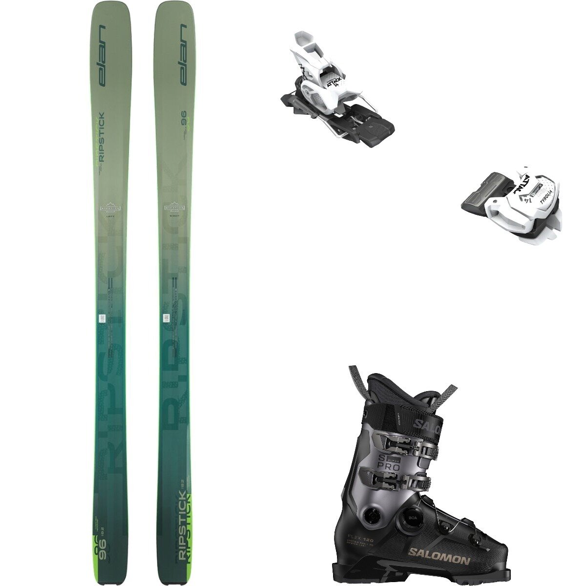 Image of Elan Ripstick 96 Ski + Attack 14 GW + S/Pro Supra 120 Boot - 2026 Grn,Mat Wht,Blk/Met/Titnm Met, 168,95,28.0/28.5