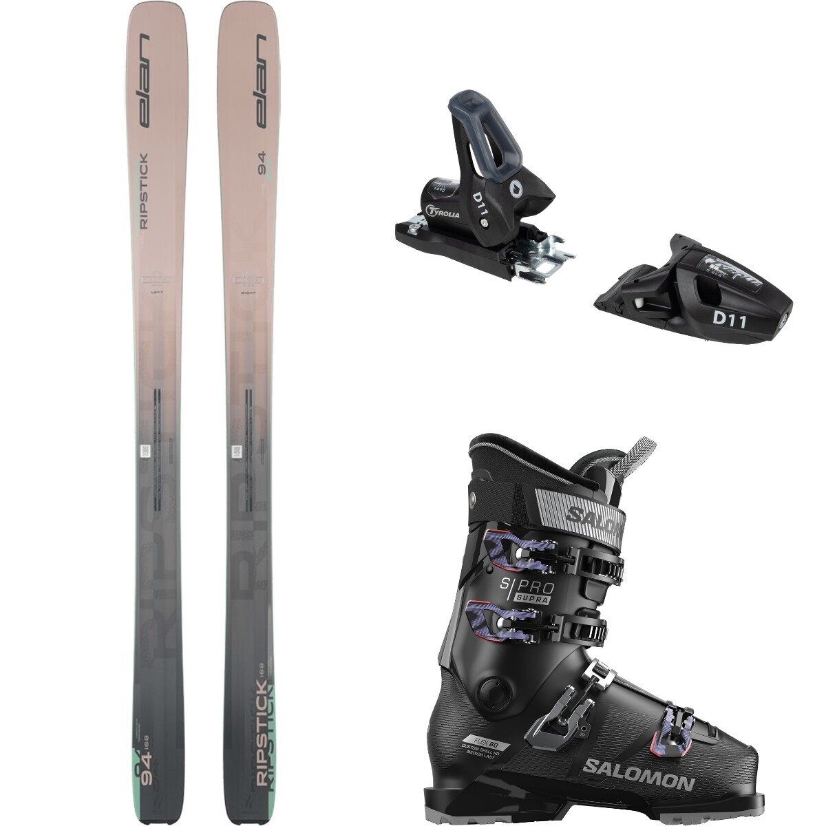 Image of Elan W Ripstick 94 Ski + D11 GW + S/Pro Supra 80 Boot - 2026 Pink,Solid Blk,Blk/Silv Met/Sweet Lav, 154cm,90mm,24.5