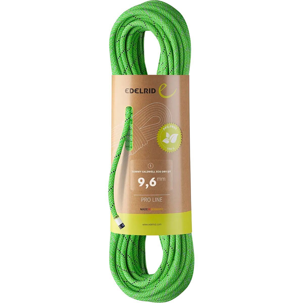 Image of Edelrid Tommy Caldwell Eco Dry DuoTec Climbing Rope - 9.6mm Neon Green, 70m