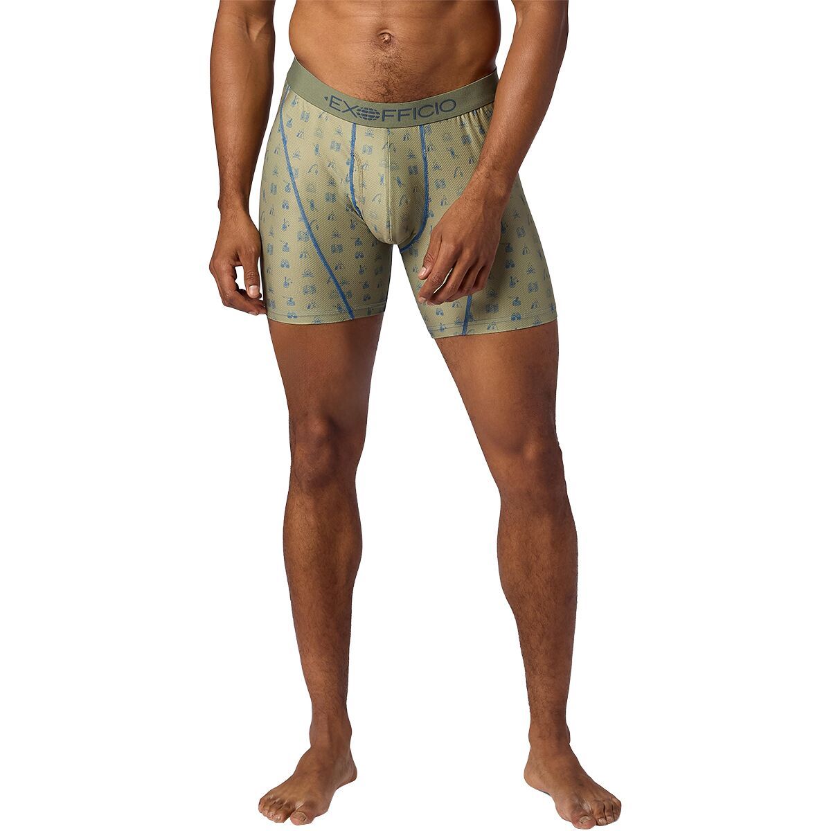 Image of ExOfficio Give-N-Go Sport 2.0 6in Boxer Brief - Men's Olive Grove Mini Camping Trip, M