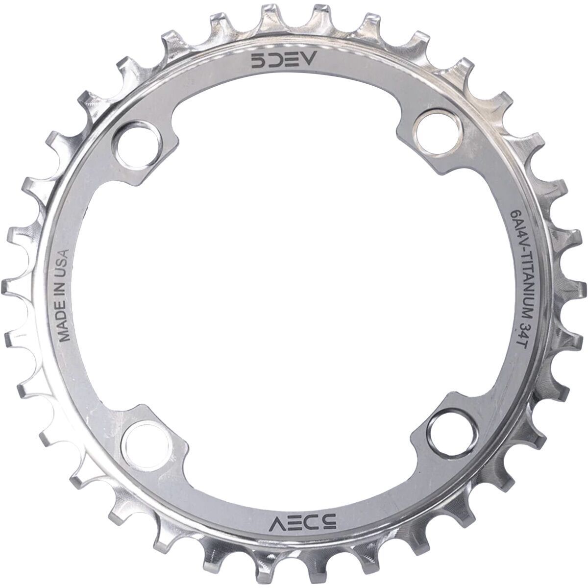 5DEV Titanium Chainring Raw/Silver, 34t, 104 BCD
