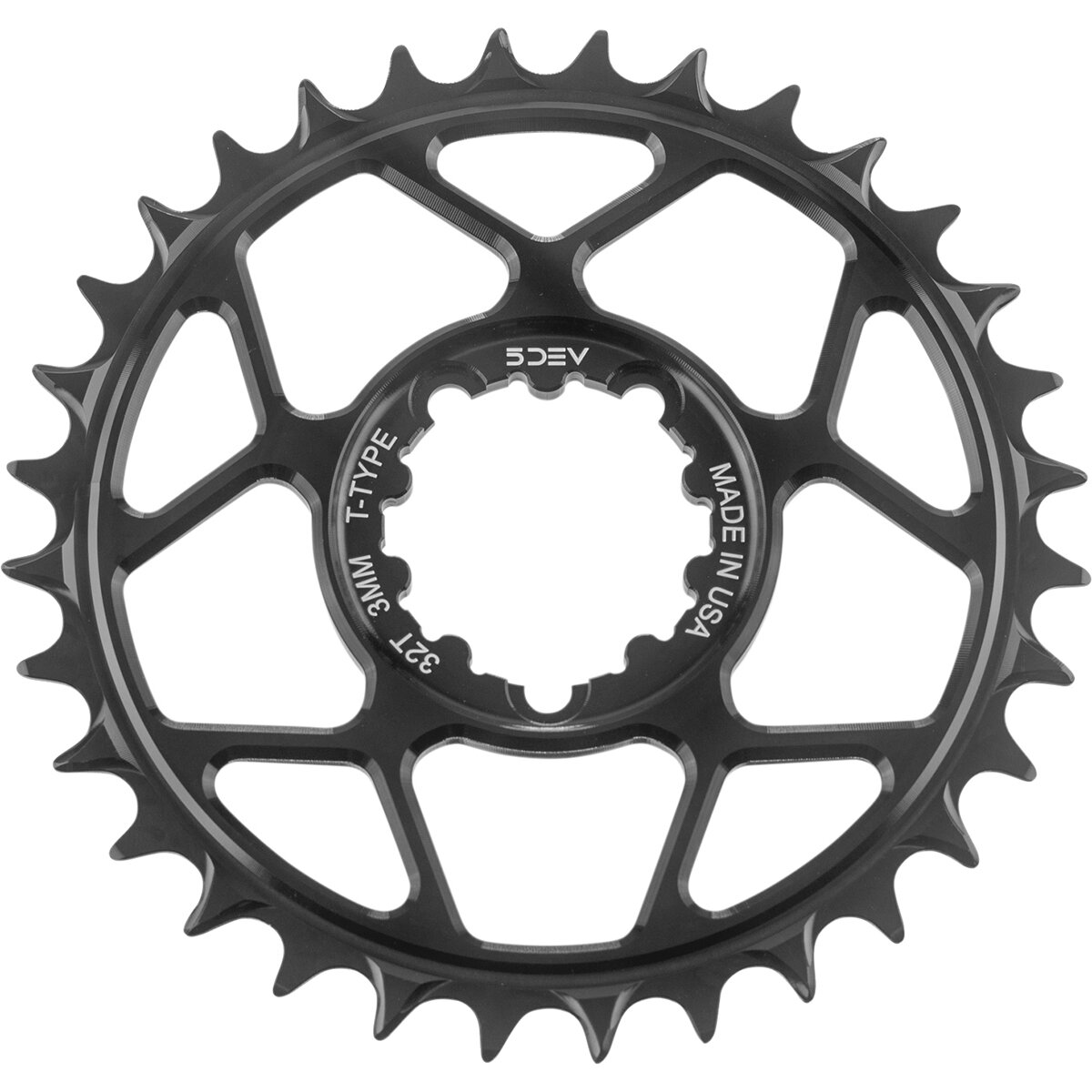 Image of 5DEV T-Type 3-Bolt Chainring Black, 34t, 3mm