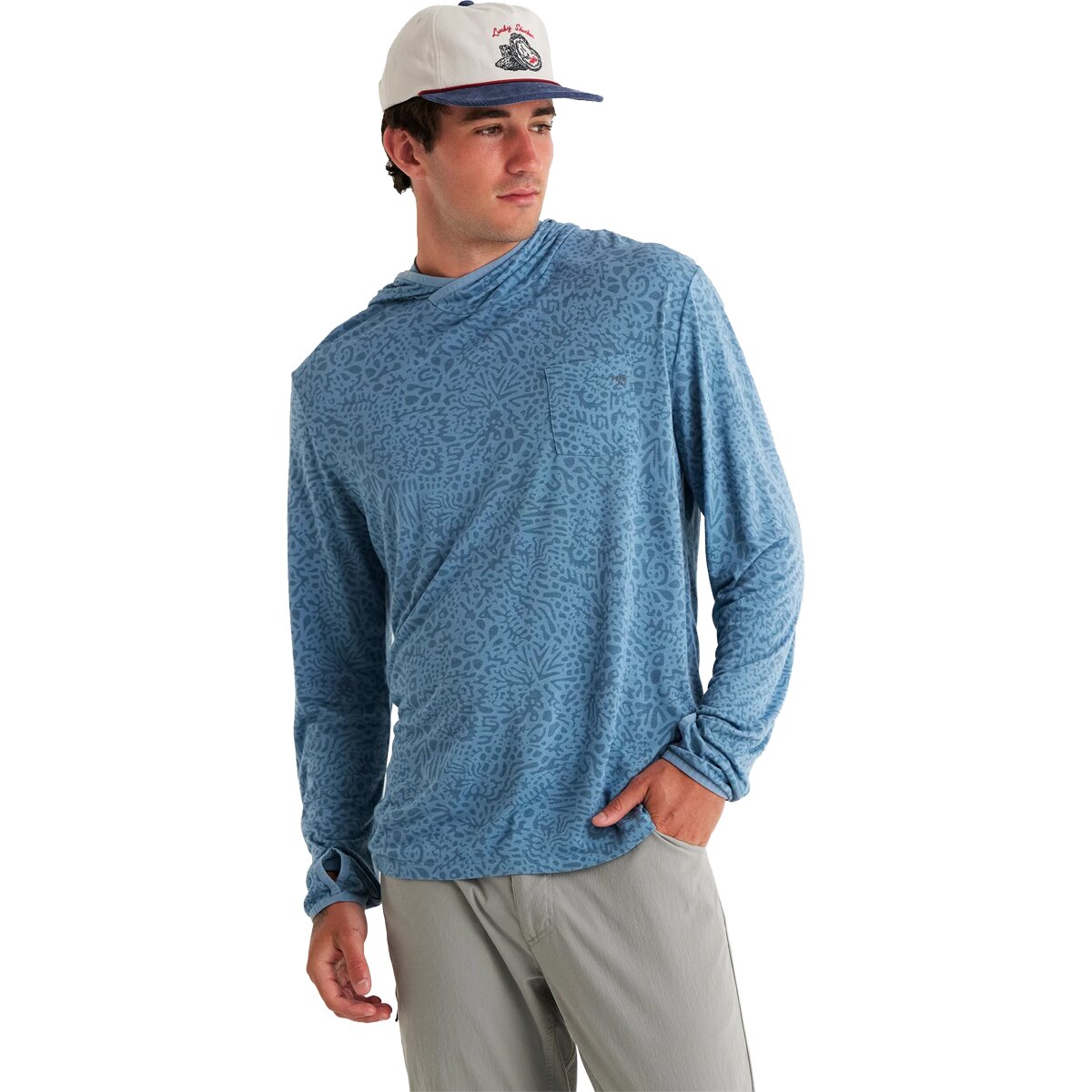 Image of Free Fly Lightweight Hoodie - Men's Drifter Print Windward Blue, S