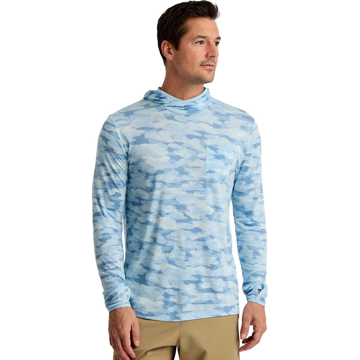 Image of Free Fly Lightweight Hoodie - Men's Seasmoke Camo - Surf Blue, XXL