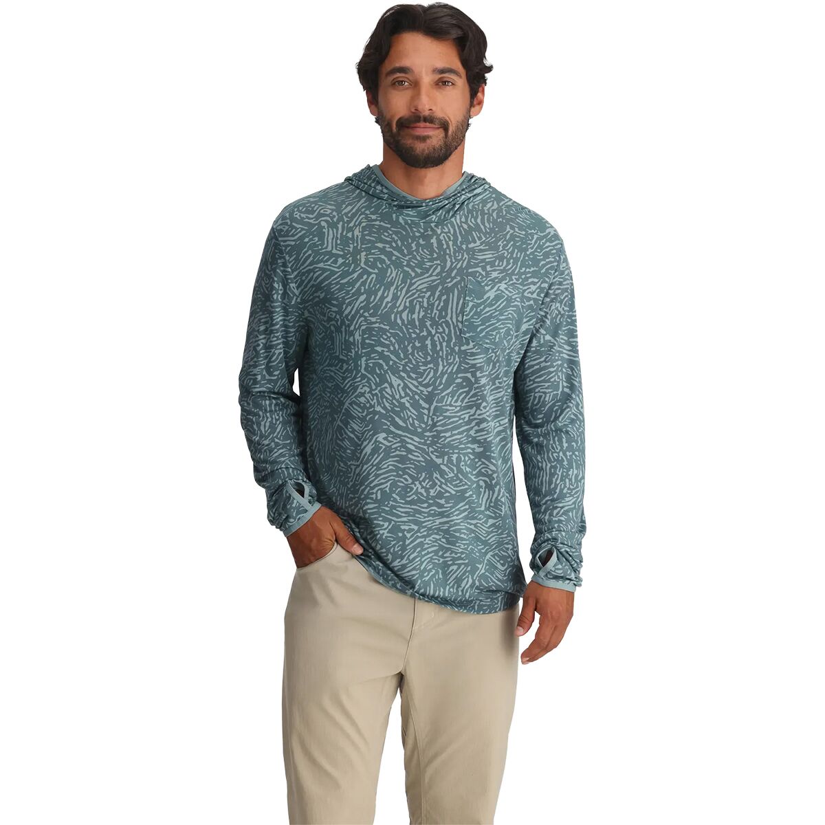 Image of Free Fly Lightweight Hoodie - Men's Tidal Flow Print Stormy Sea, XXL