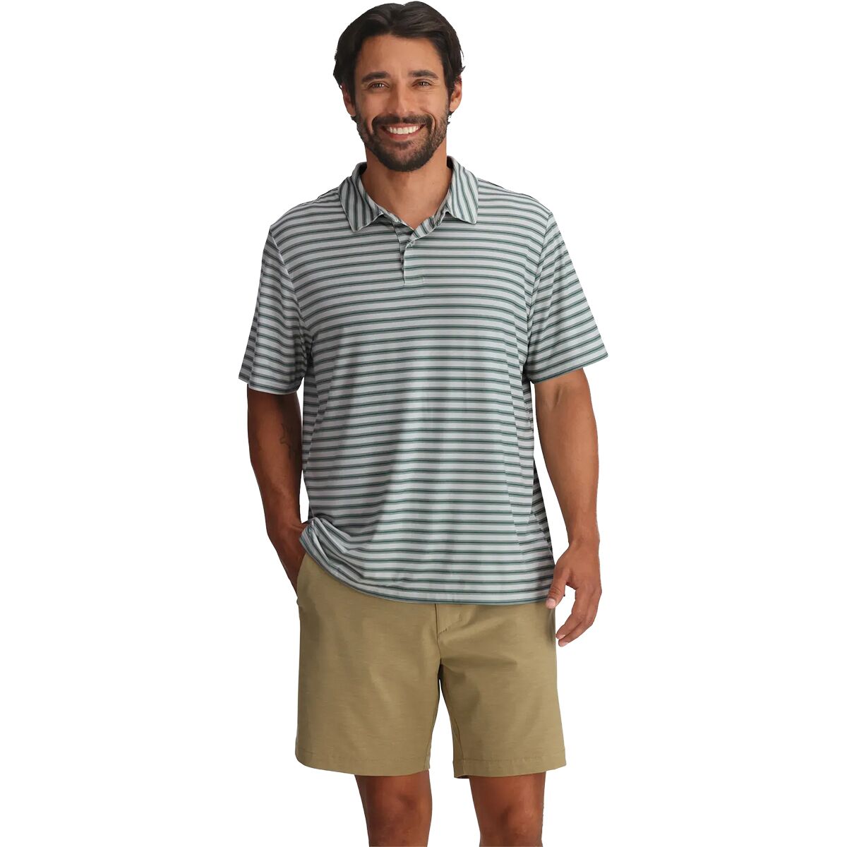 Image of Free Fly Elevate Polo Shirt - Men's Smooth Sailing Stripe Heather Aspen Grey, M