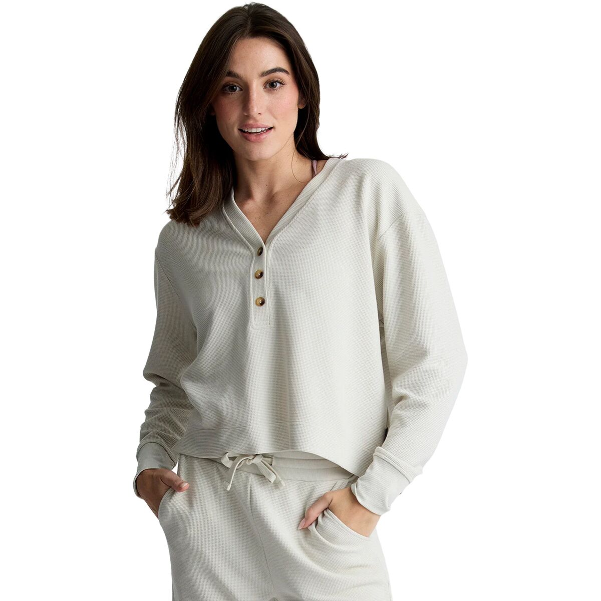 Image of Free Fly Waffle Long-Sleeve Henley Top - Women's Birch, XL
