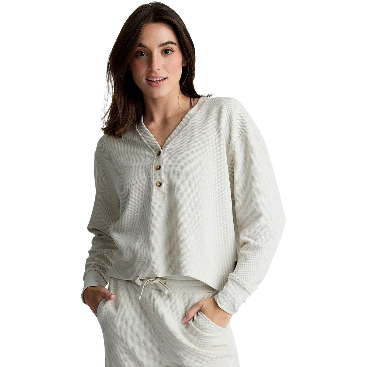 Image of Free Fly Waffle Long-Sleeve Henley Top - Women's Birch, L