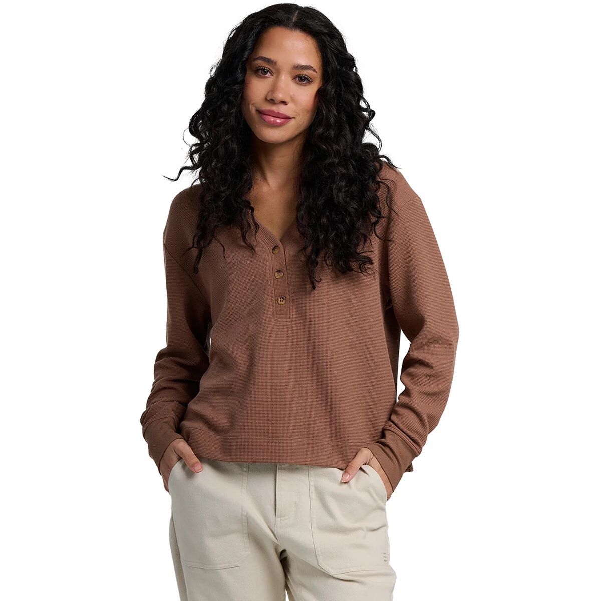 Free Fly Waffle Long-Sleeve Henley Top - Women's Nutmeg, L