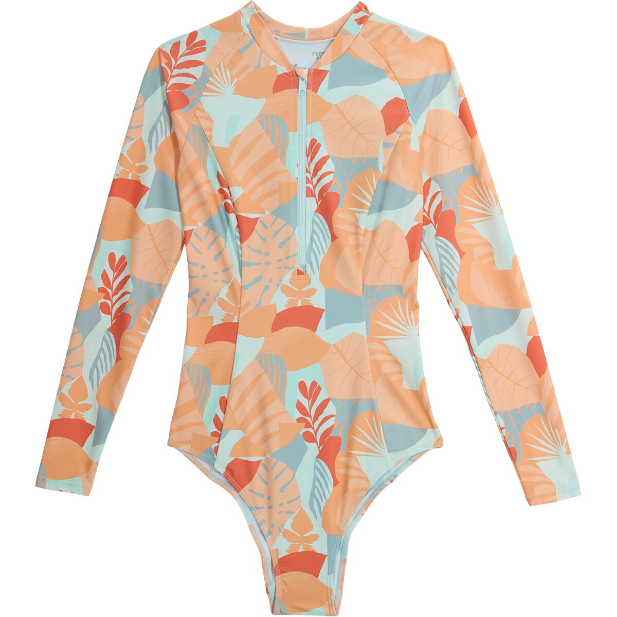Image of Free Fly Wavebound Long-Sleeve One-Piece Swimsuit - Women's Calypso Print Light Coral, XS