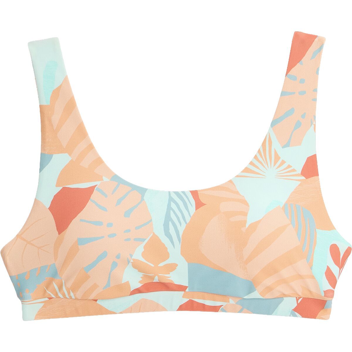 Image of Free Fly Wavebound Scoop Bikini Top - Women's Calypso Print Light Coral, XL