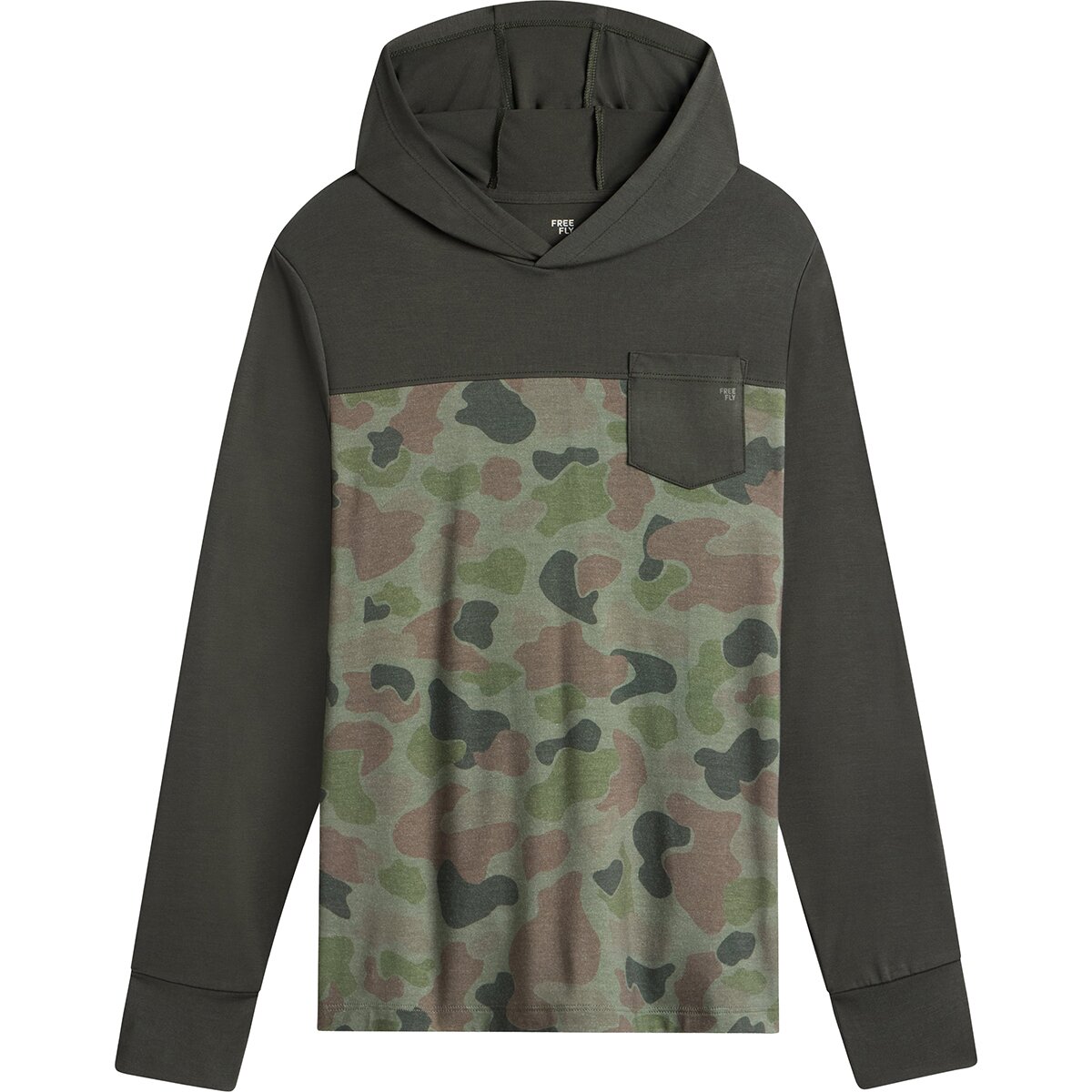 Image of Free Fly Colorblock Shade Hoodie - Kids' Dark Forest/Vintage Camo Oil Green, M
