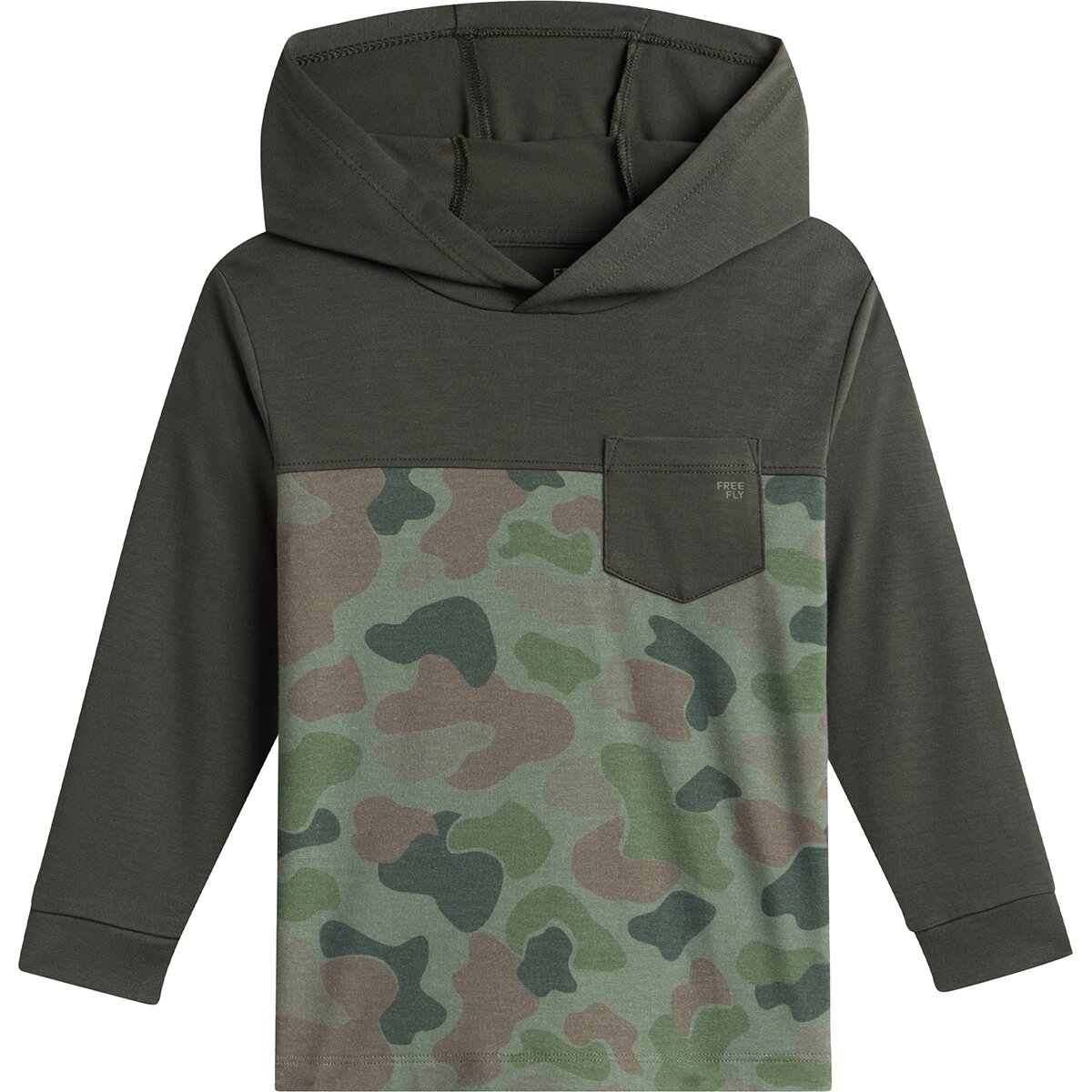 Image of Free Fly Colorblock Shade Hoodie - Toddlers' Dark Forest/Vintage Camo Oil Green, 5T