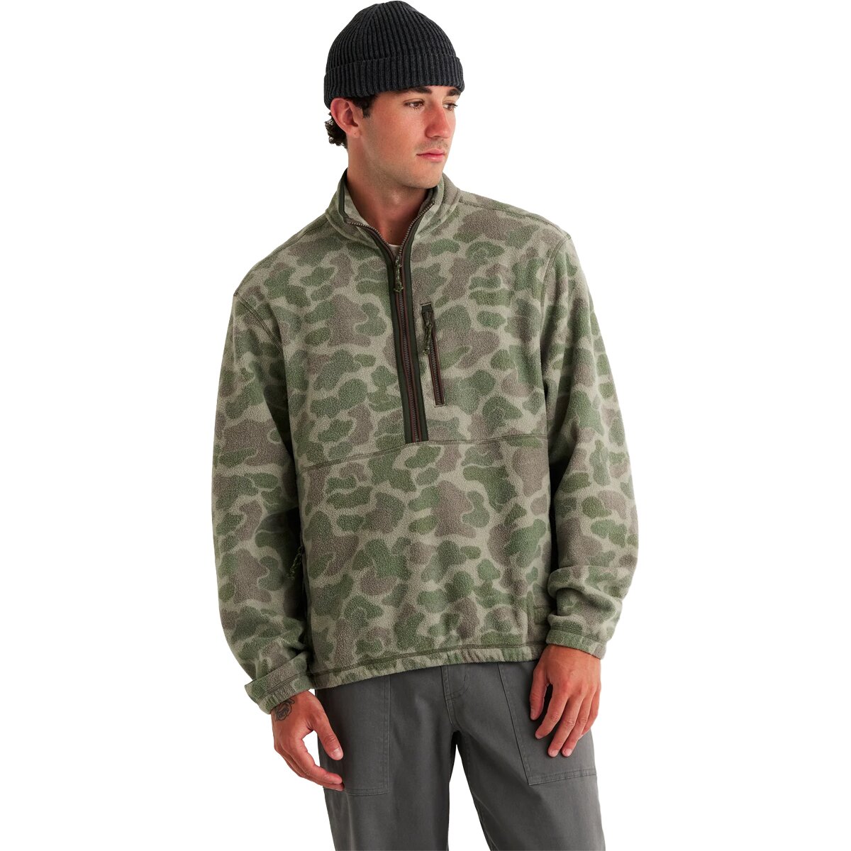 Image of Free Fly Ashridge 1/2-Zip Fleece Jacket - Men's Vintage Camo Oil Green, L