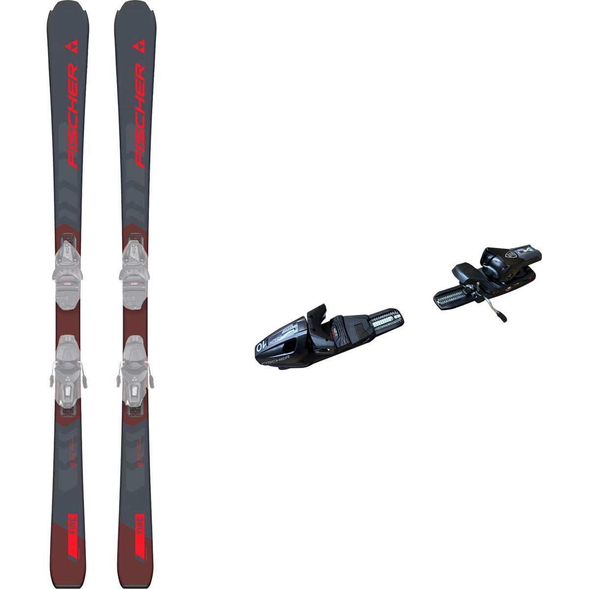 Image of Fischer RC Fire Ski w/ Protector 10 Gw Slr Binding - 2025 Grey/Red/Black/Black, 150cm, 80mm