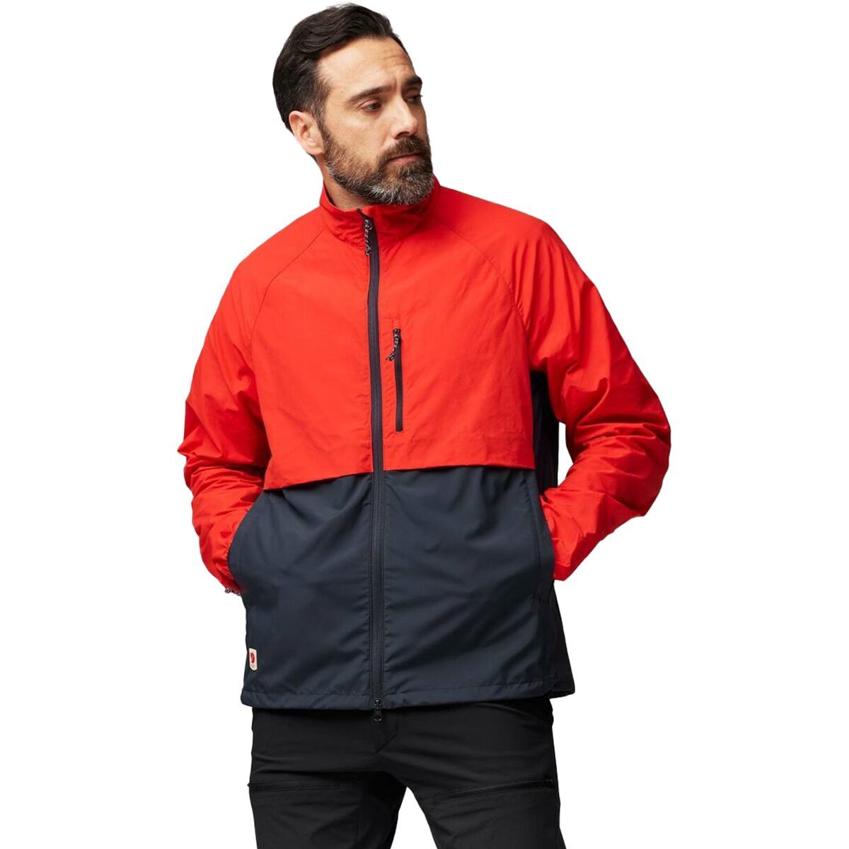 Image of Fjallraven HC Hybrid Wind Jacket - Men's Dark Navy/Flame Orange, XL