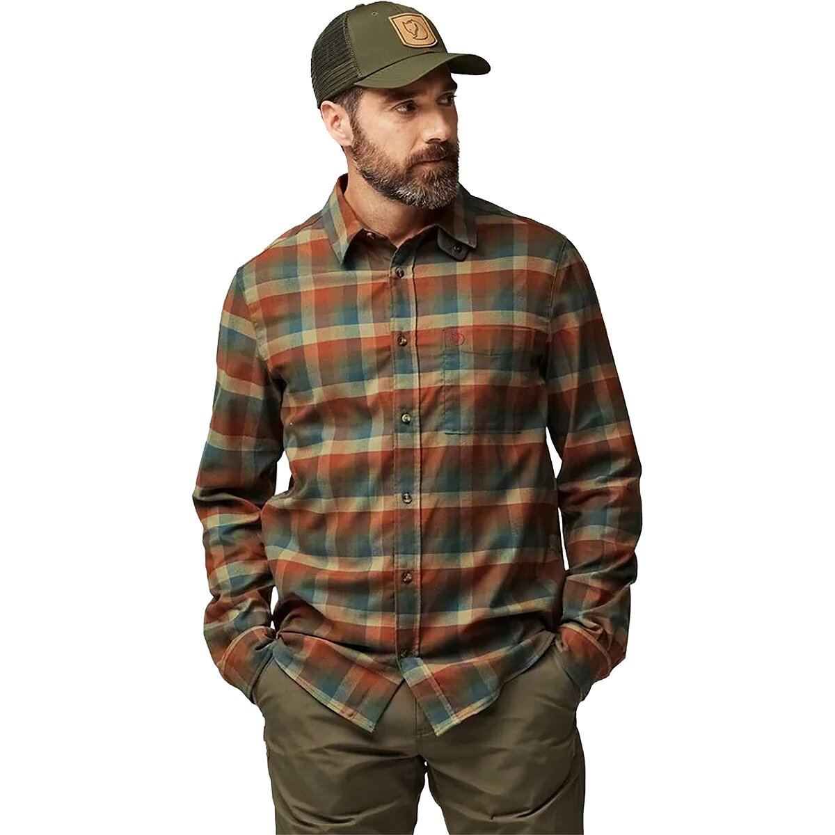 Image of Fjallraven Lappland Stretch Flannel Shirt - Men's Laurel Green/Autumn Leaf, XL