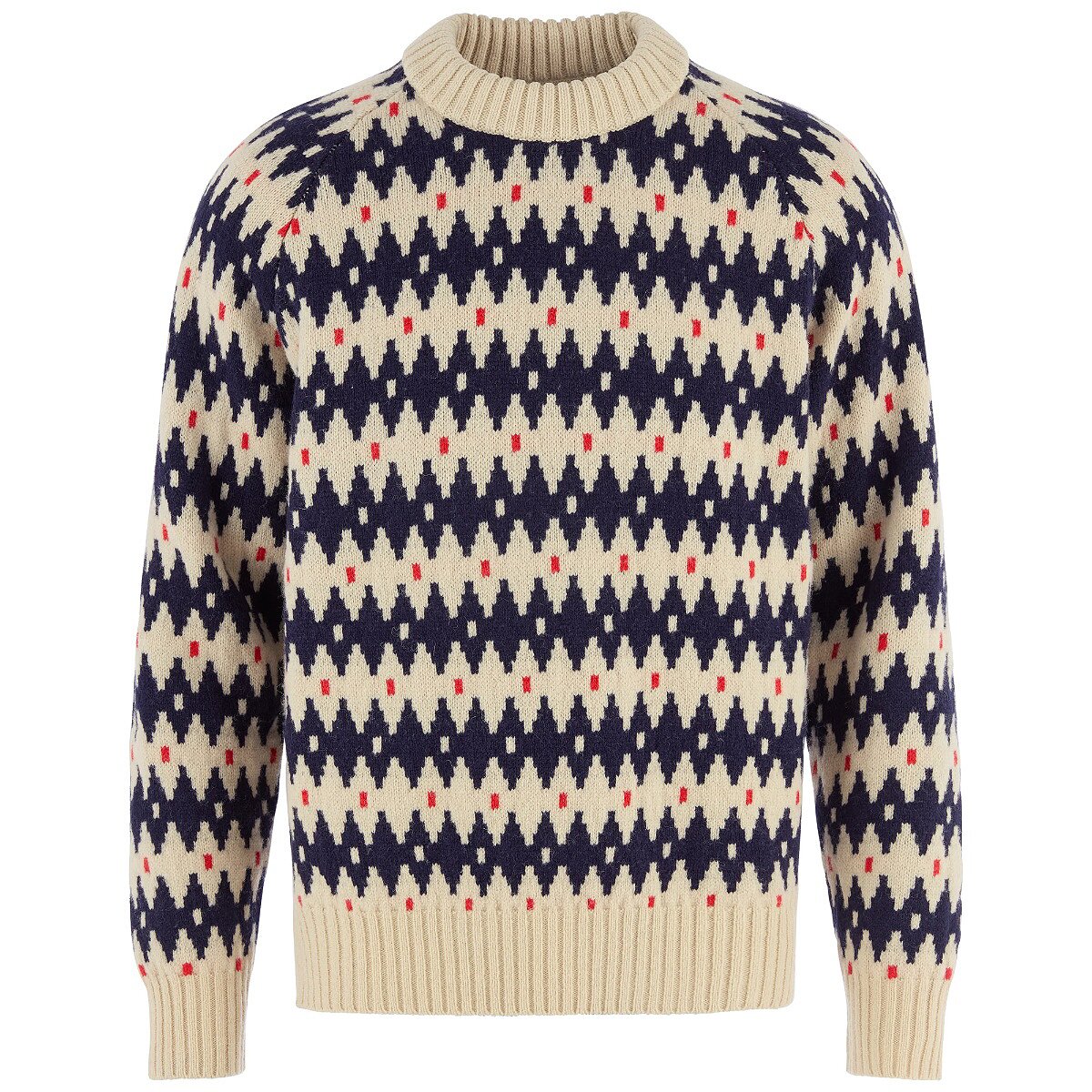 Image of Fjallraven Ovik Jacquard Knit Sweater - Men's Light Beige/Dark Navy, XXL