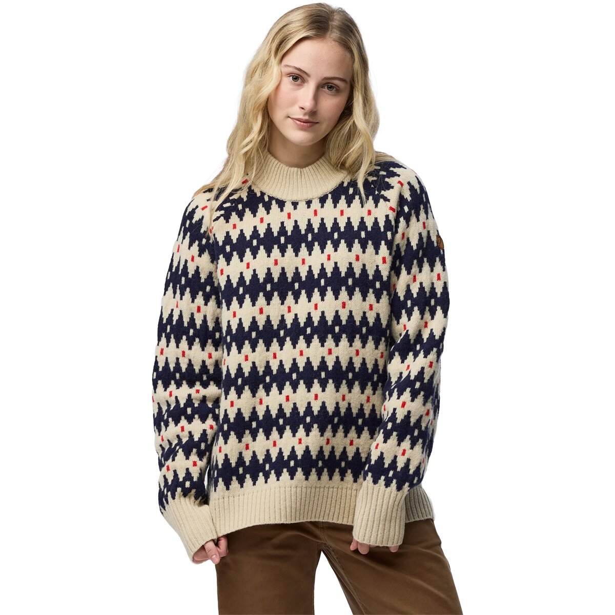 Image of Fjallraven Ovik Jacquard Knit Top - Women's Light Beige/Dark Navy, L