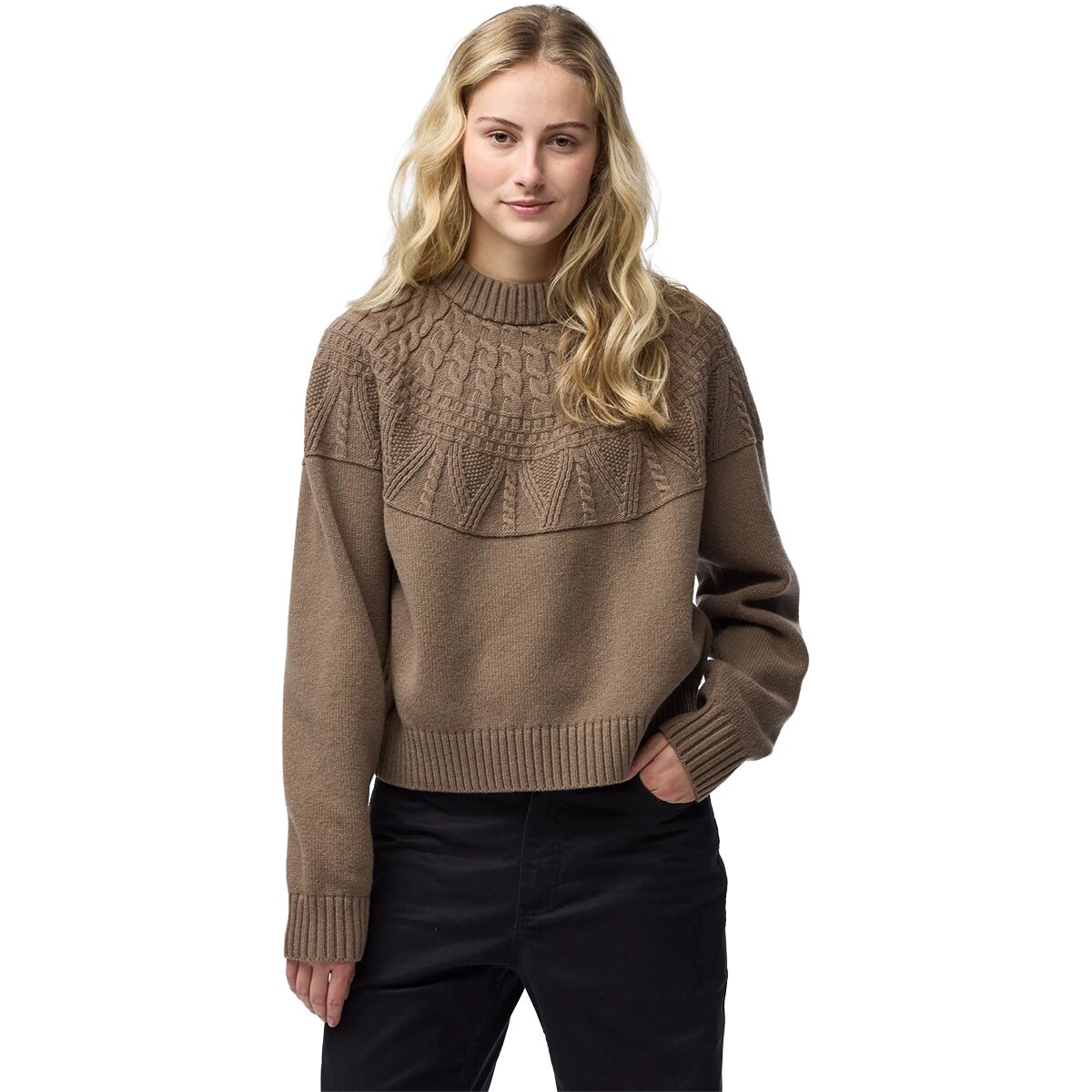 Image of Fjallraven Ovik Solid Jacquard Knit Top - Women's Suede Brown, L